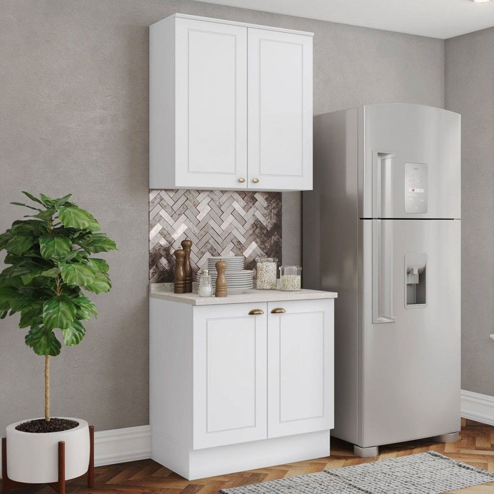 Cozinha Compacta Americana 4 Portas 3 Prateleiras 100% Mdf Branco - Henn