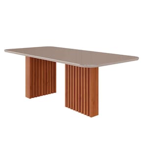 mesa de jantar retangular com tampo de vidro ester cinamomo e off white 210 cm
