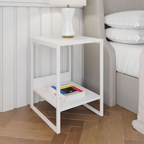 Mesa Cabeceira Industrial Lateral de Cama Branca Tókio Base Ferro Branco