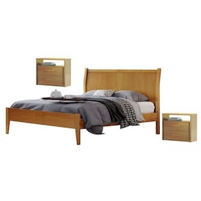 Conjunto Quarto de Casal Cama Queen 160cm e 2 Mesas de Cabeceira 2 Gavetas Amêndoa Mel