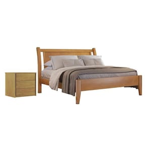 Conjunto Quarto de Casal Cama 140cm e Mesa de Cabeceira 3 Gavetas Unique Amêndoa Mel