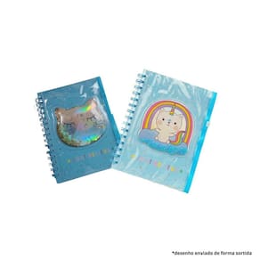 Caderno Diário Azul Unicórnio / Gatinho Com Bolsinha Fofo
