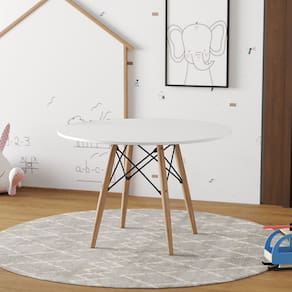 Mesa Eames Eiffel Infantil Madeira Tampo 68cm Redondo Branco