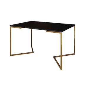 Mesa de Jantar Industrial Retangular Preta 120x75cm Base V Dourada