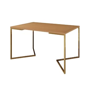 Mesa de Jantar Industrial Retangular Canela 137x90cm Base V Dourada