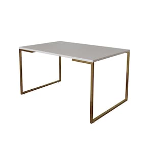 Mesa de Jantar Industrial Retangular Branca 120x75cm Base Dourada