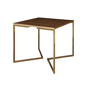 Mesa de Jantar Industrial Quadrada Amêndoa 90cm Base V Dourada