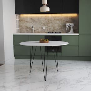 Mesa de Jantar Redonda 90cm Branca Clips 3 Pés Ferro Preto