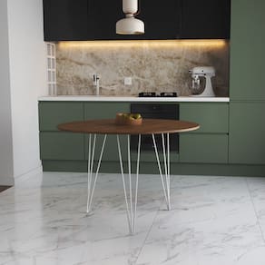 Mesa de Jantar Redonda 90cm Amêndoa Clips 3 Pés Ferro Branco