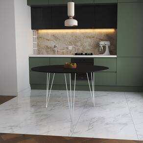 Mesa de Jantar Redonda 110cm Preta Clips 3 Pés Ferro Branco