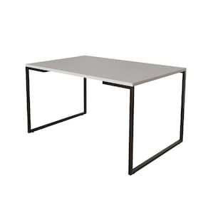 Mesa de Jantar Industrial 6 Lugares Branca 140x90 Base Aço Preto