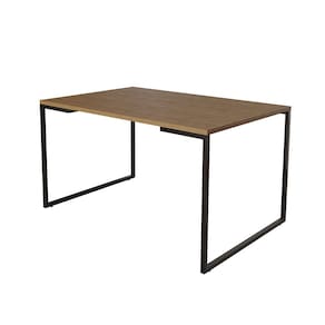 Mesa de Jantar Industrial 6 Lugares Amêndoa 140x90 Base Aço Preto