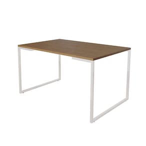 Mesa de Jantar Industrial 6 Lugares Amêndoa 140x90 Base Aço Branco