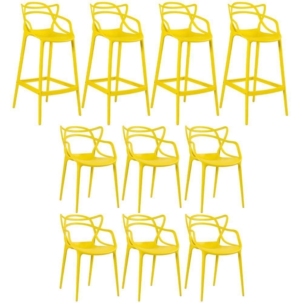 6 Cadeiras + 4 Banquetas Altas Masters Allegra Amarelo