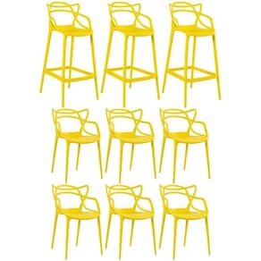 6 Cadeiras + 3 Banquetas Altas Masters Allegra Amarelo