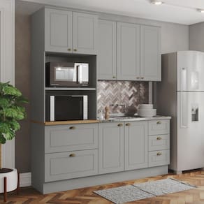 Cozinha Completa Americana 7 Portas 5 Gavetas 100% Mdf Cinza/Nature - Henn