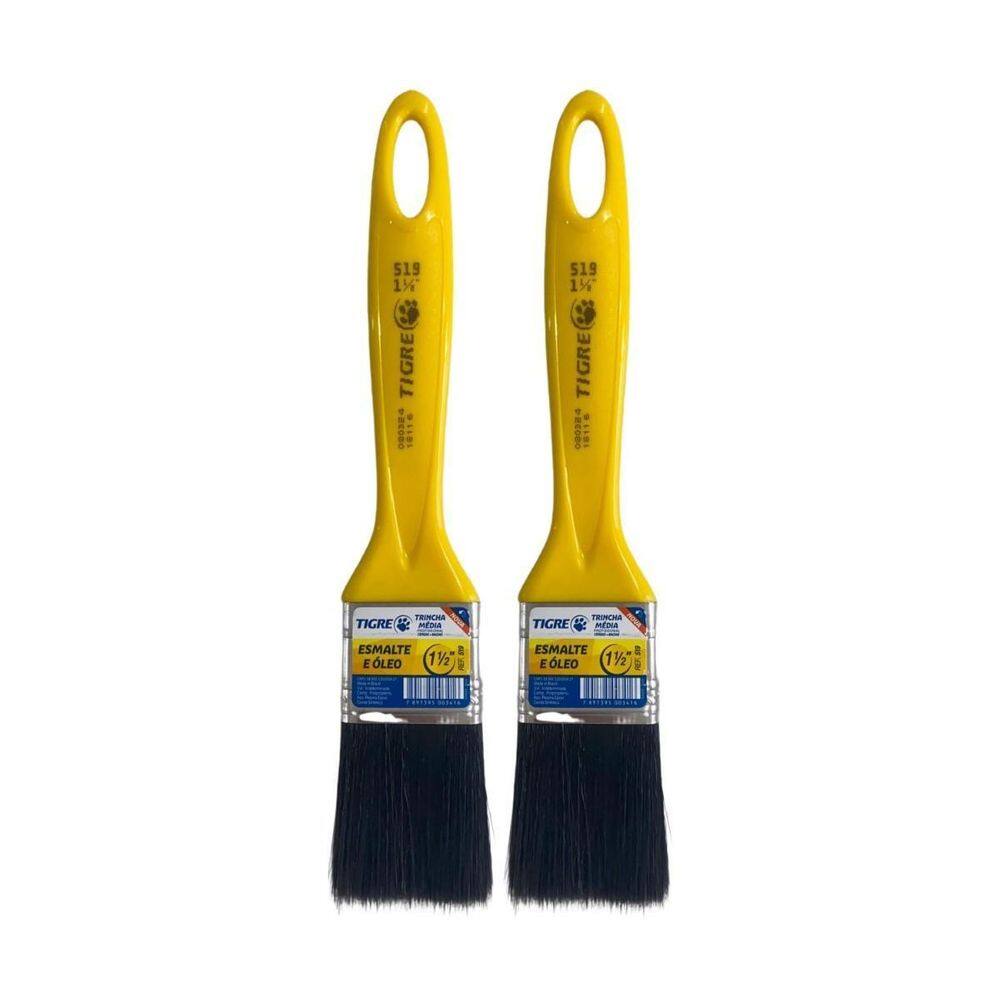 Kit 2 Trincha Pincel Pintura Esmalte Óleo 1.1/2`` Tigre