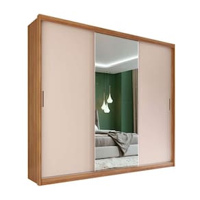 guarda-roupa casal com espelho dalila flex com prateleiras 3 pt 2 gv amêndola e off white