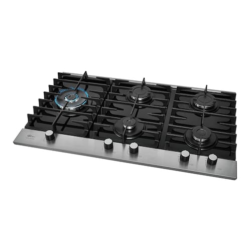 imagem-Cooktop a Gás Fischer 5 Bocas Tripla Chama Platinium com Trempe de ferro fundido Mesa Vidro 33810-92122 Bivolt