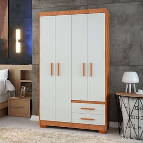 guarda-roupa solteiro priy 4 pt 2 gv freijó wood e off white