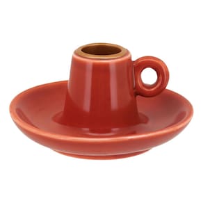 CASTIÇAL CERÂMICA 6x11x11cm LARANJA DECORATIVO PORTA VELA