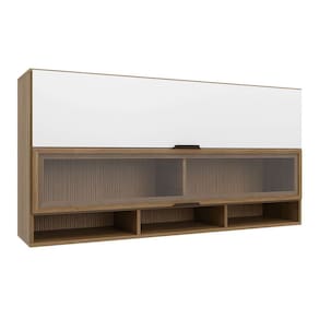 armário aéreo com vidro paris 2 pt nogal e branco