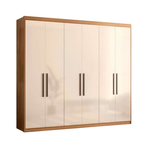 guarda-roupa casal venice com prateleiras 6 pt 4 gv amêndola e off white - Marrom