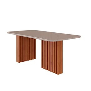 mesa de jantar retangular com tampo de vidro ester cinamomo e off white 180 cm