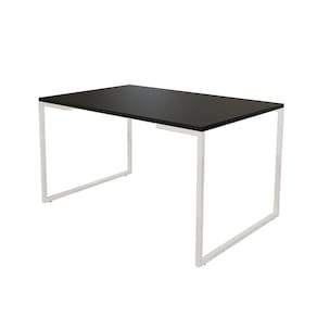 Mesa de Jantar Industrial 6 Lugares Preta 140x90 Base Aço Branco