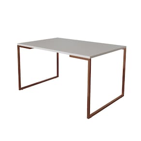 Mesa de Jantar Industrial 6 Lugares Branca 140x90 Base Aço Cobre