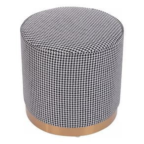 Puff Redondo Baixo 41x41cm Linho Texturizado E Dourado