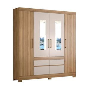 guarda-roupa casal com espelho bilbao 4 pt 4 gv amêndola e off white