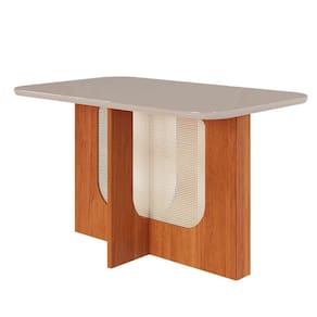 mesa de jantar retangular com tampo de vidro louise cinamomo e off white 130 cm