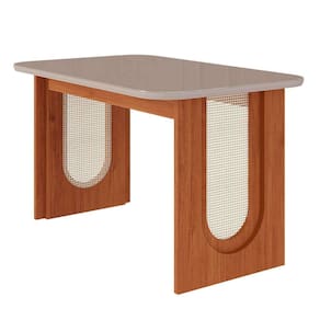 mesa de jantar retangular com tampo de vidro valentina cinamomo e off white 130 cm