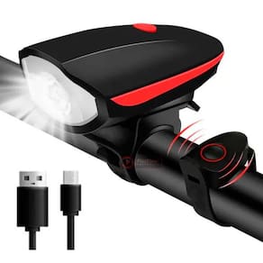 Kit Farol Bike Lanterna Led Recarregavel USB Impermeável 3 Modos + Buzina Com 5 Sons Diferente Sirene de 140dB