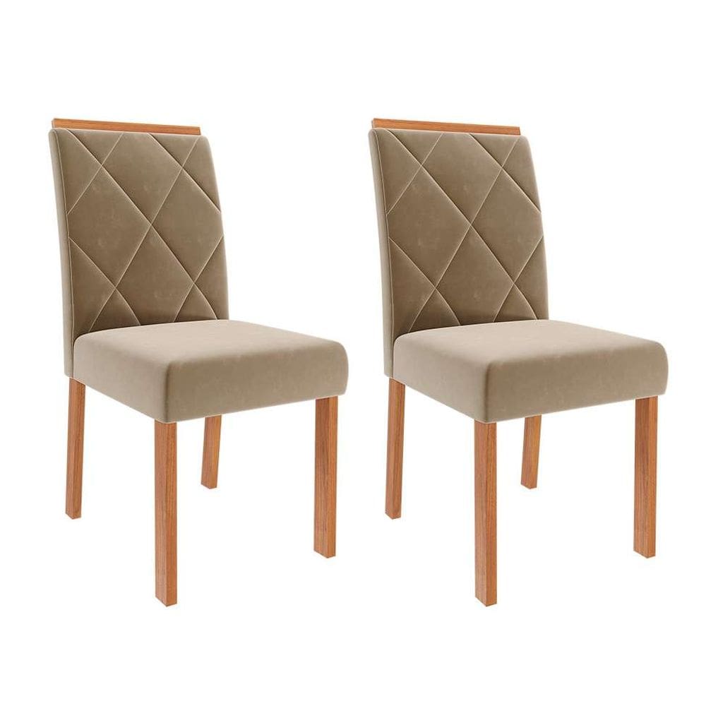 conjunto com 2 cadeiras fernanda wood suede joli e madeira