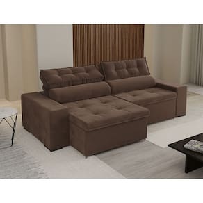 Sofá Retrátil e Reclinável com Molas Bonel Florenza 2,30m Marrom- Casa Prime