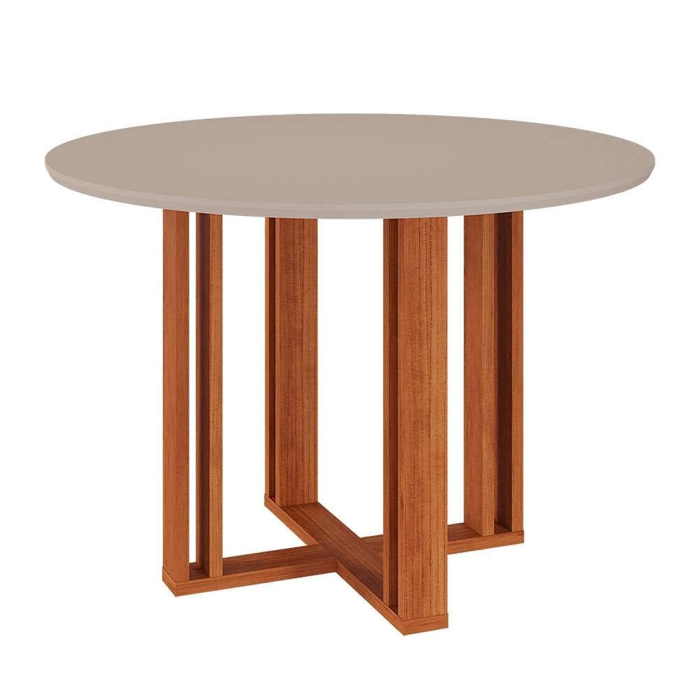 mesa de jantar redonda com tampo mdf flora cinamomo e off white 109 cm
