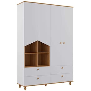 guarda-roupa infantil casinha 4 pt 4 gv branco e nature