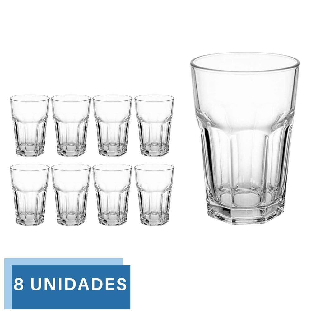 Copo de vidro 350ml Drinks Vitamina Transparentes kit 8Un
