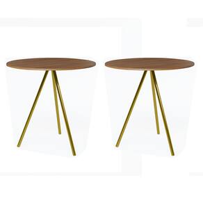 Kit 2 Mesas Lateral Decorativa Gabriela Base Dourada Tampo Redondo Amêndoa - Casa Prime