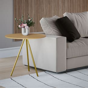 Mesa Lateral Decorativa Gabriela Base Dourada Tampo Redondo Canela - Casa Prime
