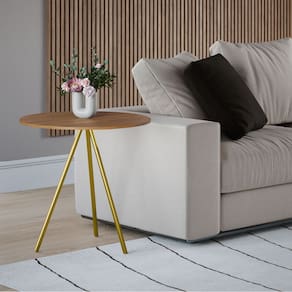 Mesa Lateral Decorativa Gabriela Base Dourada Tampo Redondo Amêndoa - Casa Prime
