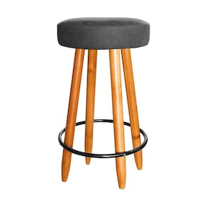 Banqueta 60cm Madeira Aço Cozinha Bar Gourmet Bancada Cinza