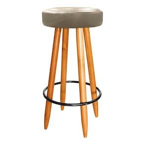 Banqueta Média 75cm Madeira Cozinha Balcão Ilha Courino Bege
