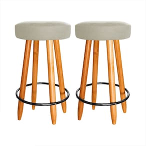 Kit 2 Banqueta 60 cm Altura Madeira Balcão Cozinha Ilha Bege