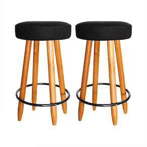 Kit 2 Banqueta Altas 60cm Madeira Aço Cozinha Bar Mesa Preto