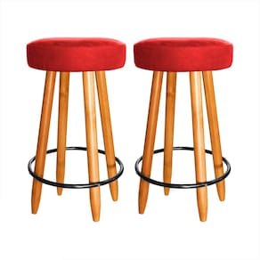 Kit 2 Banqueta 60 cm Média Cozinha Americana Balcão Vermelho
