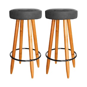 Kit 2 Banquetas Altas 75 cm Cozinha Bistrô Bar Madeira Cinza
