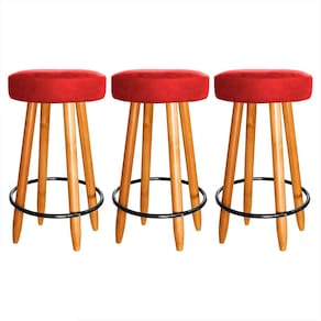 Kit 3 Banquetas Alta Industrial 60cm Cozinha Balcão Vermelho